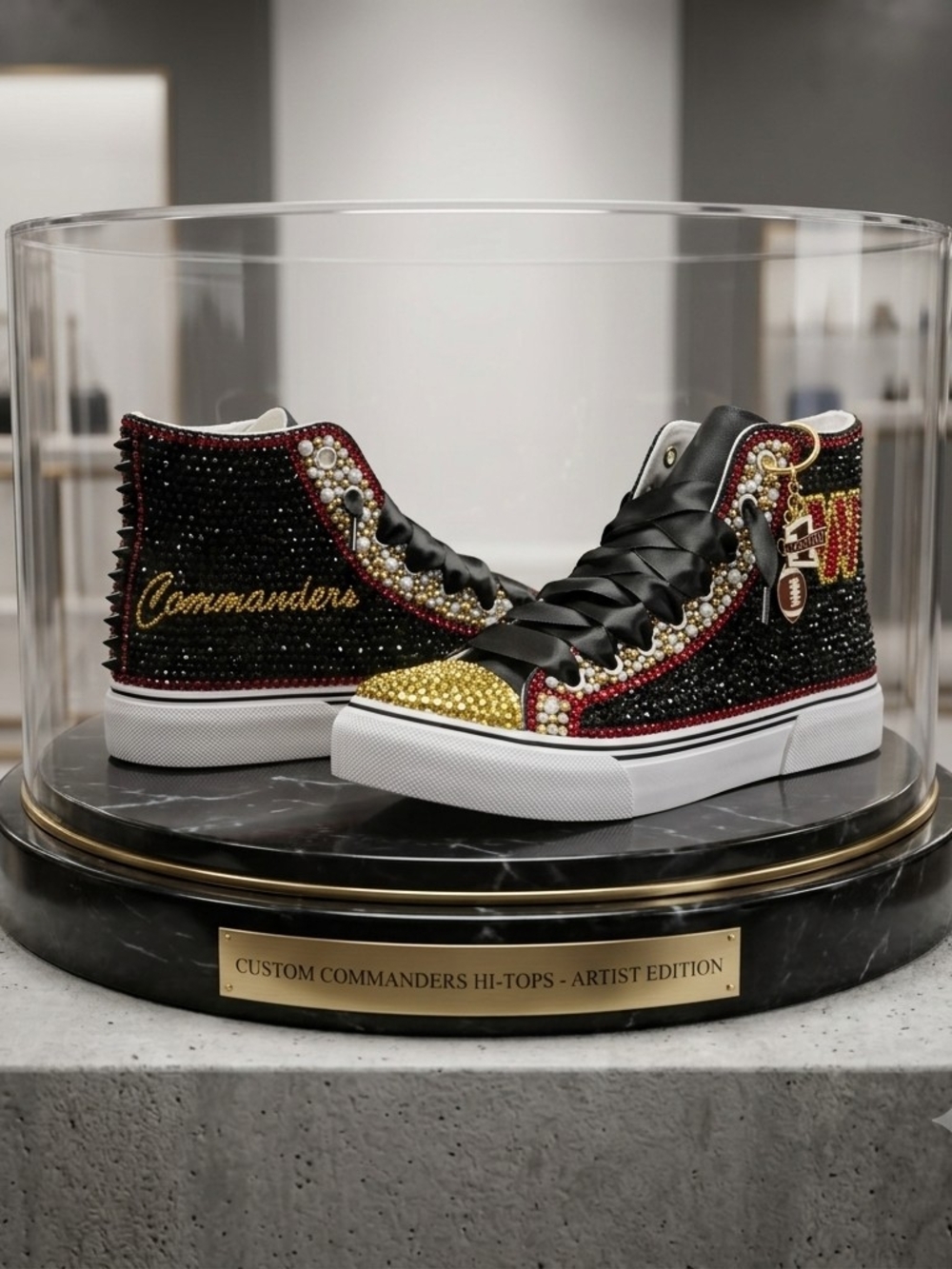 Custom Commanders Hi-Top Sneakers - Black & Gold Embellished